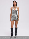 Y2k Deep Gray Cut out Wrinkled Dress Mini Dress