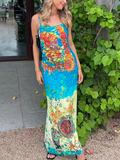 Spaghetti Pop Art Print Sleeveless Maxi Dress