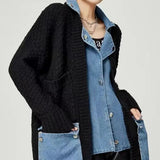 Hiqdress2023 Autumn Winter New Arrivals Denim Stitched Sweater Coat Women's Loose Thickened Knitted Cardigan Top Women