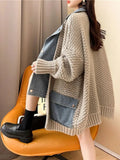 Hiqdress2023 Autumn Winter New Arrivals Denim Stitched Sweater Coat Women's Loose Thickened Knitted Cardigan Top Women