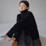 Hiqdress2023 Autumn and Winter New Thick Cashmere Sweater Women High Neck Pullover Sweater Warm Loose Knitted Base Sweater Jacket Tops