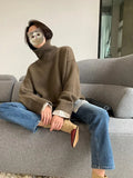 Hiqdress2023 Autumn and Winter New Thick Cashmere Sweater Women High Neck Pullover Sweater Warm Loose Knitted Base Sweater Jacket Tops