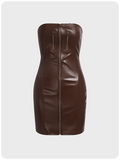 Plain Faux Leather Tube Dress