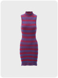 Y2K Sweet Purple Striped Slim Dress Mini Dress