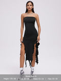 Y2k Balletcore Black Ruffles Tube Dress Midi Dress