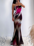 Strapless Tie-Dye Pattern Sleeveless Maxi Dress