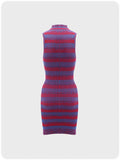 Y2K Sweet Purple Striped Slim Dress Mini Dress