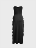 Side Slit Corset Strapless Plain Sleeveless Maxi Dress