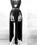 Gothic Club Sexy Summer Skirt Set Women Sleeveless Black Corset Crop Top Bandage Underpants Mesh Split Skirt 3pcs Sets