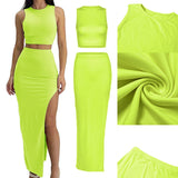 HiqdressTwo Piece Skirt Set Women's Suit y2k Clothes Summer Sexy Outfit Cropped Top and Split Skirt Chic Elegant Female Clothing