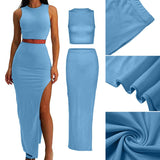 HiqdressTwo Piece Skirt Set Women's Suit y2k Clothes Summer Sexy Outfit Cropped Top and Split Skirt Chic Elegant Female Clothing