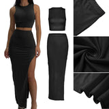 HiqdressTwo Piece Skirt Set Women's Suit y2k Clothes Summer Sexy Outfit Cropped Top and Split Skirt Chic Elegant Female Clothing