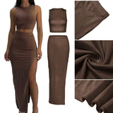 HiqdressTwo Piece Skirt Set Women's Suit y2k Clothes Summer Sexy Outfit Cropped Top and Split Skirt Chic Elegant Female Clothing