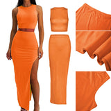 HiqdressTwo Piece Skirt Set Women's Suit y2k Clothes Summer Sexy Outfit Cropped Top and Split Skirt Chic Elegant Female Clothing