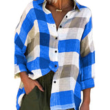 HiqdressWomen Turn Down Collar Check Plaid Buttons Shirt Top Long Sleeve Loose Blouse