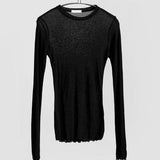 High Quality Plain T Shirt Women Cotton Elastic Basic T-shirts Female Casual Tops Long Sleeve Sexy Thin T-shirt see through