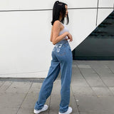 SEASONS Butterfly Print Casual Jeans Woman High Waist Denim Pants Capris Pocket Streetwear Long Straight Trousers Lady ASPA82472