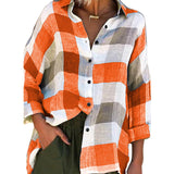 HiqdressWomen Turn Down Collar Check Plaid Buttons Shirt Top Long Sleeve Loose Blouse