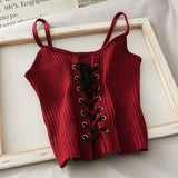 Women Bandage Y2K Crop Tops Drawstring Straps Knitting  Camisole Cute Tank Crop Tops Solid Sexy Tops For Women Summer