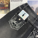 Women's Jeans Vintage Embroidered Skull Beaded Y2K Pants Ladies High Waist Jeans Casual Denim trousers Pantalon Femme