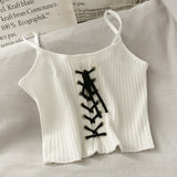 Women Bandage Y2K Crop Tops Drawstring Straps Knitting  Camisole Cute Tank Crop Tops Solid Sexy Tops For Women Summer