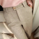 HiqdressWoolen Pants Women's Harem Pencil Pants Autumn Winter High Waisted Casual Suit Pants Office Lady Women Trousers