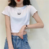 Vintage Butterfly Graphic Letter Printing Tops Summer Women Girl O-neck Short Sleeve T-shirts Clothes Shirt Tee