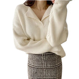 new female sweater autumn half-open V-lapel pullover Korean version of long-sleeved wearing loose sweater