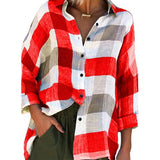 HiqdressWomen Turn Down Collar Check Plaid Buttons Shirt Top Long Sleeve Loose Blouse