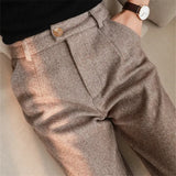 HiqdressWoolen Pants Women's Harem Pencil Pants Autumn Winter High Waisted Casual Suit Pants Office Lady Women Trousers