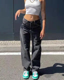 Low Waist Jeans Women Baggy Jeans New Fashion Straight Leg Pants Y2k Denim Trousers Vintage Loose Blue Washed Mom Jeans