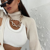 Fashion Casual Turtleneck Crop Top Sweater Women Smocked Solid Vintage Knitted Jumpers Ladies Long Sleeve Pullover