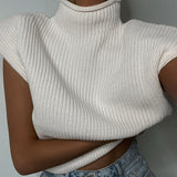 Fall Winter Chic Knitted Sweaters Turtleneck Sleeveles Women's Pullover Tops Loose Females Sweaters Casual Fashion Clothes