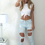 HiqdressSummer Knotted Tie Front Crop Tops Women Cropped T Shirt Casual Tanks Camis Casual O Neck Short Sleeve Solid Tees