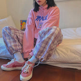 Sweatpants Women Clothes Pants Streetwear pink check drawstring check trousers 2020 new high waist classic loose Harem Pants