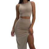 HiqdressTwo Piece Skirt Set Women's Suit y2k Clothes Summer Sexy Outfit Cropped Top and Split Skirt Chic Elegant Female Clothing