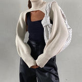 Fashion Casual Turtleneck Crop Top Sweater Women Smocked Solid Vintage Knitted Jumpers Ladies Long Sleeve Pullover