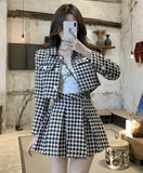 HiqdressTemperament Matching Sets Retro O Tweed Plaid Jacket Short Long Sleeve Cardigan Slim Top Mini Houndstooth Pleated Skirt Chic