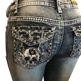 Women's Jeans Vintage Embroidered Skull Beaded Y2K Pants Ladies High Waist Jeans Casual Denim trousers Pantalon Femme