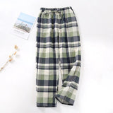 HiqdressMen's Cotton Gauze Trousers Plaid Knitted Sleep Pants Woman Pajamas Pants Bottoms Sleepwear Short for Couples Pijama Hombre