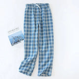 HiqdressMen's Cotton Gauze Trousers Plaid Knitted Sleep Pants Woman Pajamas Pants Bottoms Sleepwear Short for Couples Pijama Hombre