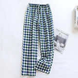 HiqdressMen's Cotton Gauze Trousers Plaid Knitted Sleep Pants Woman Pajamas Pants Bottoms Sleepwear Short for Couples Pijama Hombre