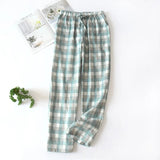 HiqdressMen's Cotton Gauze Trousers Plaid Knitted Sleep Pants Woman Pajamas Pants Bottoms Sleepwear Short for Couples Pijama Hombre