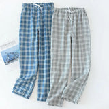 HiqdressMen's Cotton Gauze Trousers Plaid Knitted Sleep Pants Woman Pajamas Pants Bottoms Sleepwear Short for Couples Pijama Hombre