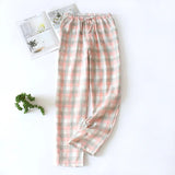 HiqdressMen's Cotton Gauze Trousers Plaid Knitted Sleep Pants Woman Pajamas Pants Bottoms Sleepwear Short for Couples Pijama Hombre