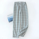 HiqdressMen's Cotton Gauze Trousers Plaid Knitted Sleep Pants Woman Pajamas Pants Bottoms Sleepwear Short for Couples Pijama Hombre