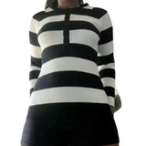 grunge outfits Commuter Contrast Color Striped Top Autumn Casual All-Match Loose Slimming Sweater