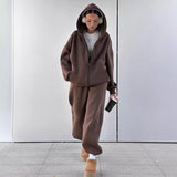 airport outfit Sweater for Women 2024 New Hooded Style Polar Fleece Cardigan Sweater Suit Two-Piece Set for Women