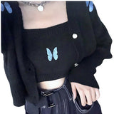 outfit Autumn New Korean Style Preppy Style Butterfly Embroidered Princess Sleeve Short Sling Coat Two-Piece Cardigan for Women