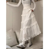 church outfit Lace Cake Skirt for Women Spring and Autumn 2024 New High Waist Slimming Tight Waist Small White Skirt Super